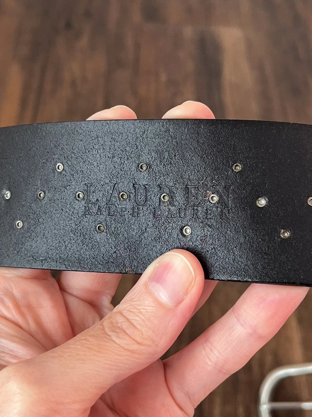 Lauren Ralph Lauren Embossed Leather Belt Studded Edgy Womens Size Medium Black